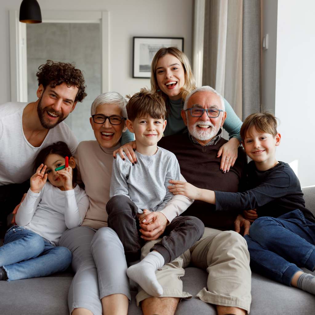 Large family showcasing the never fold again plan