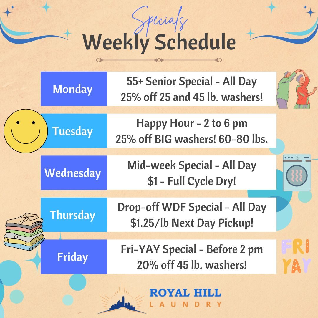 RHL Weekly Specials Weekly specials at the Laundromat